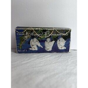 Vintage Classic Angel Ornaments Set of 3 Polystone Cherubs w/ Box Christmas